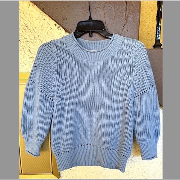 FRAME Puff-Sleeve Chunky Ribbed Knit Cotton/Cashmere Sweater NWOT/sz XS - Picture 7 of 15